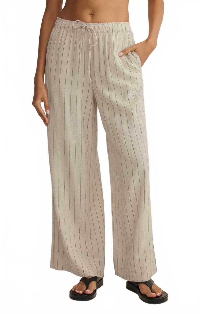 NEW Z SUPPLY henri striped linen wide leg pant in beige